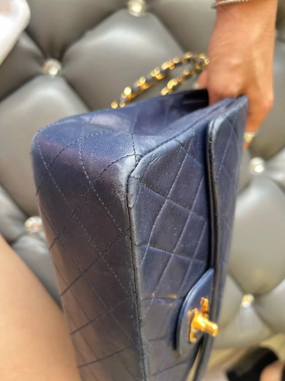 Chanel Navy Blue Quilted Timeless Classique Flap Bag Gold Hardware Vintage - Picture 7 of 15
